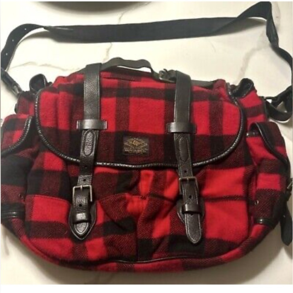 Ralph Lauren Red & Black Buffalo Plaid - Leather/Wool Shoulder Bag﻿﻿